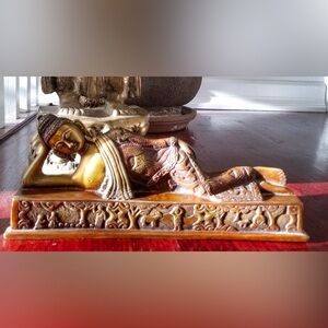 Elegant Brown Reclining Buddha Statue brass metal